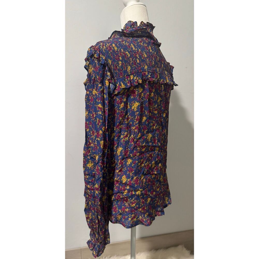 Gliner Farrar boho floral ruffle long sleeve button front Top M - Picture 7 of 9